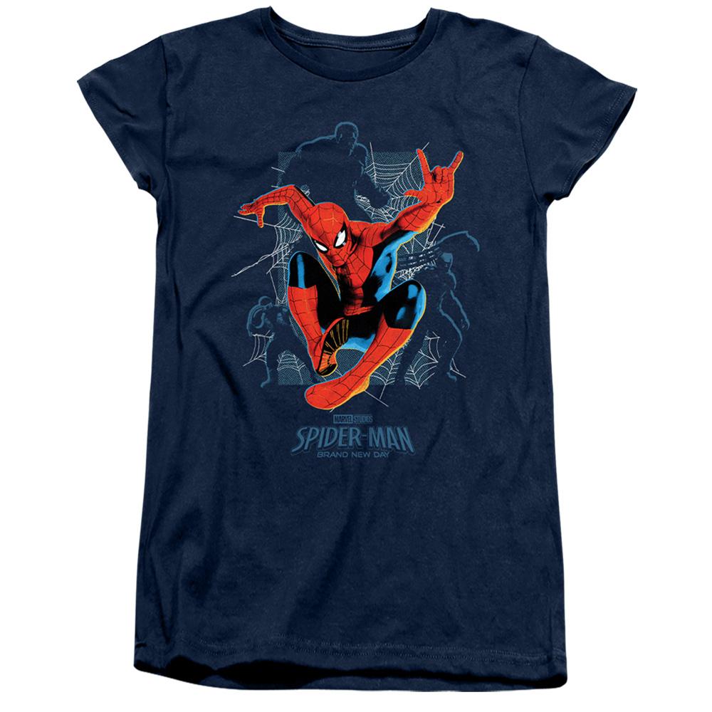 Navy - Front - Spider-Man: Brand New Day Womens-Ladies Hero And Villains Fitted T-Shirt