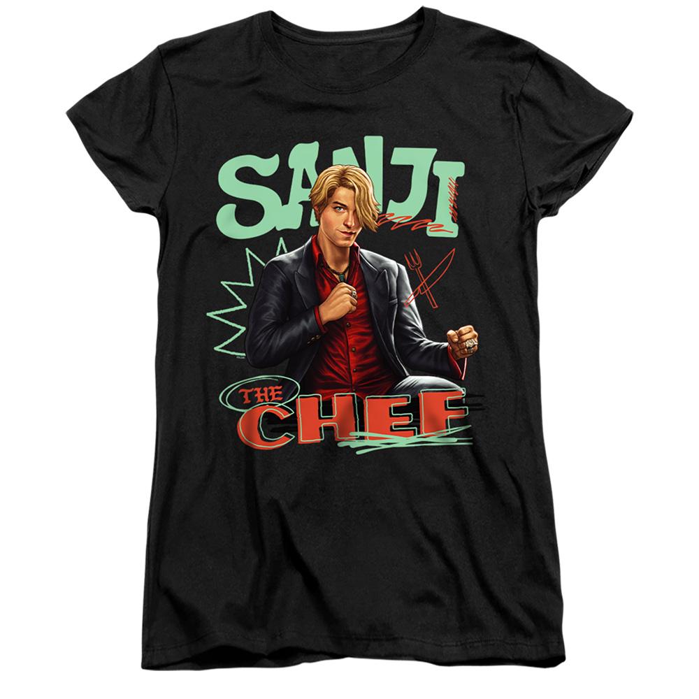 Black - Front - One Piece Womens-Ladies The Chef Sanji Ringspun Cotton Fitted T-Shirt