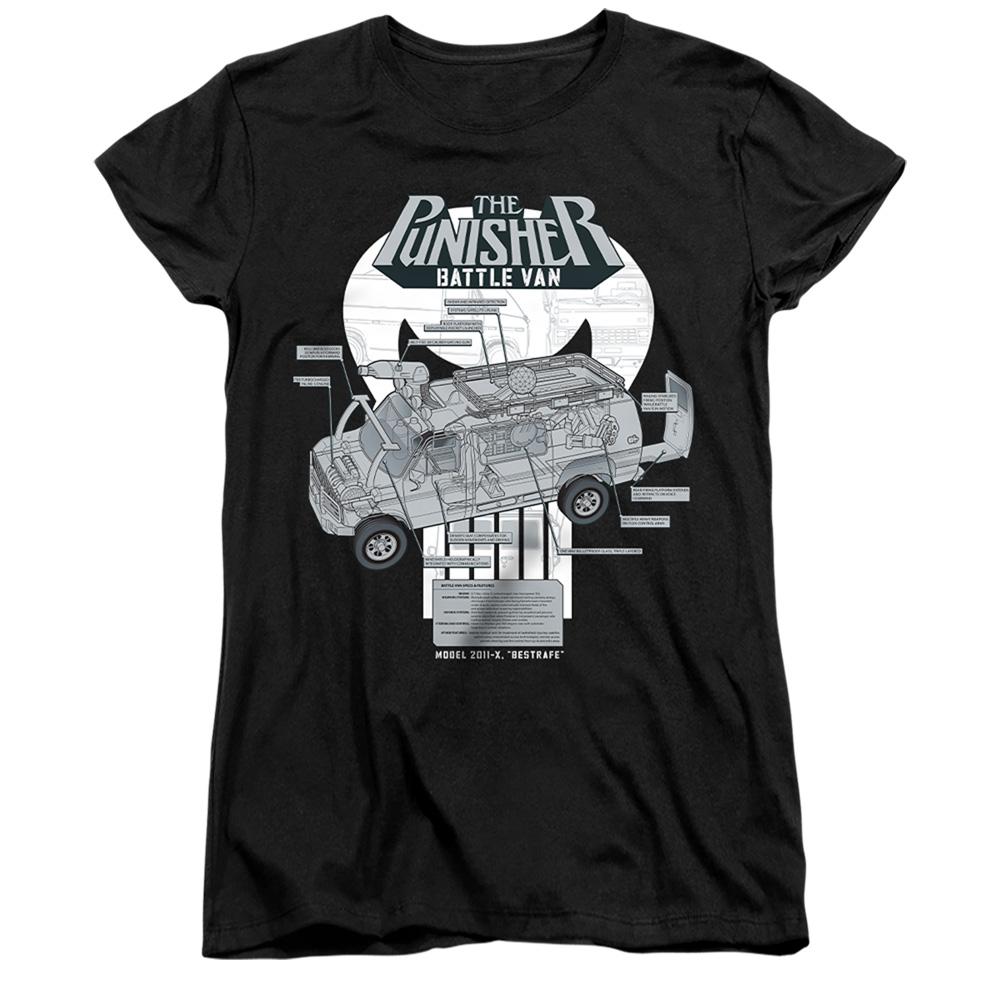 Black - Front - The Punisher Womens-Ladies Battle Van Specs Ringspun Cotton Fitted T-Shirt