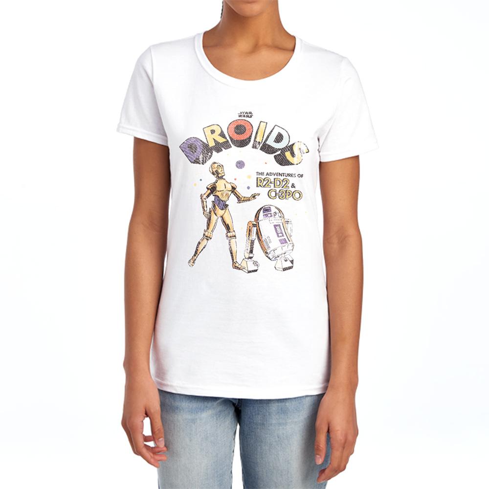 White - Lifestyle - Star Wars Womens-Ladies Droids Retro Ringspun Cotton Fitted T-Shirt