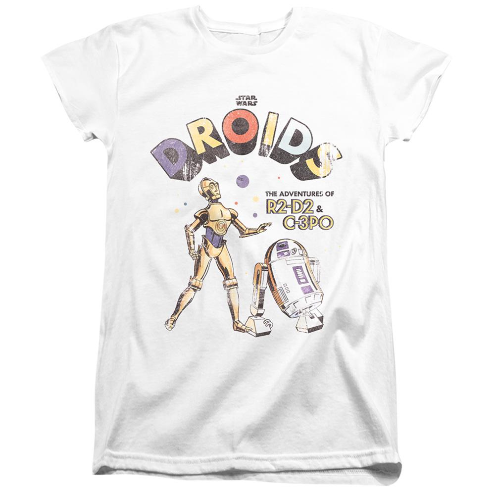White - Front - Star Wars Womens-Ladies Droids Retro Ringspun Cotton Fitted T-Shirt