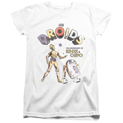 White - Front - Star Wars Womens-Ladies Droids Retro Ringspun Cotton Fitted T-Shirt
