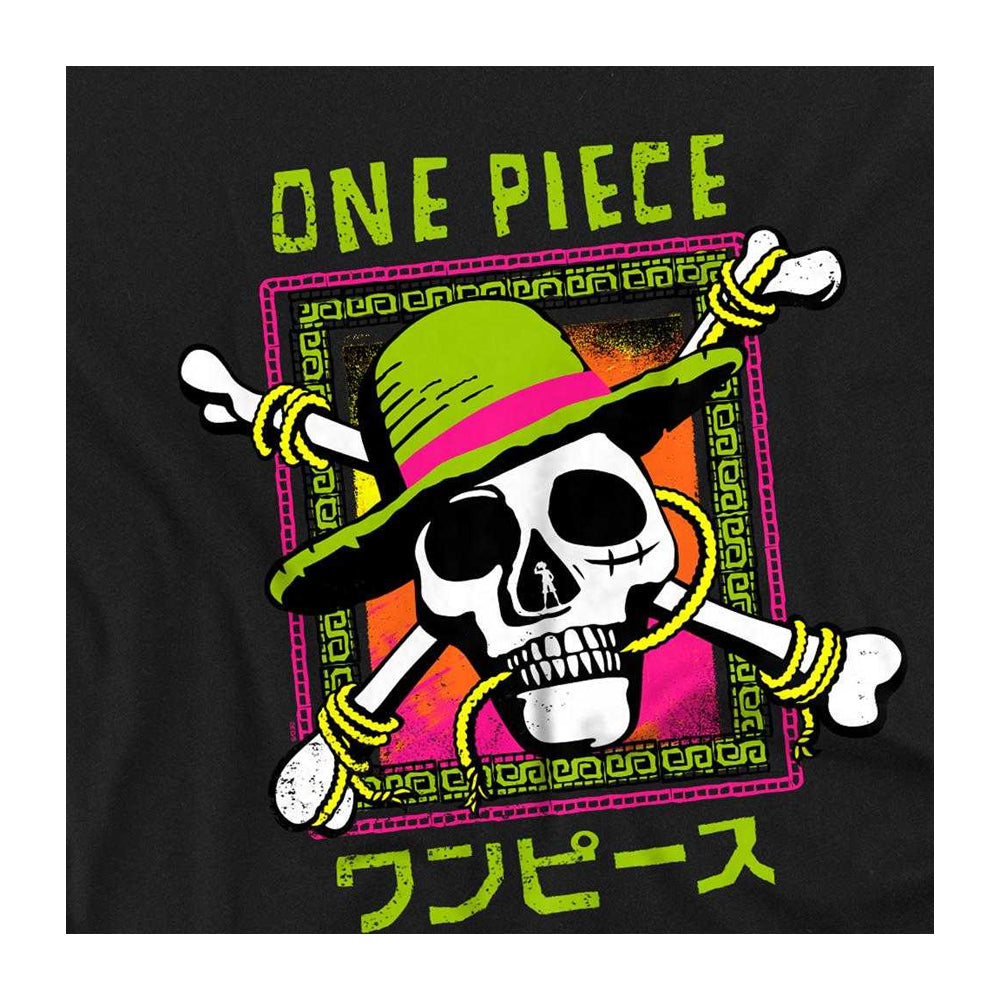 Black - Side - One Piece Childrens-Kids Jolly Roger Logo Ringspun Cotton T-Shirt