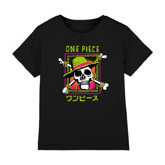 Black - Front - One Piece Childrens-Kids Jolly Roger Logo Ringspun Cotton T-Shirt