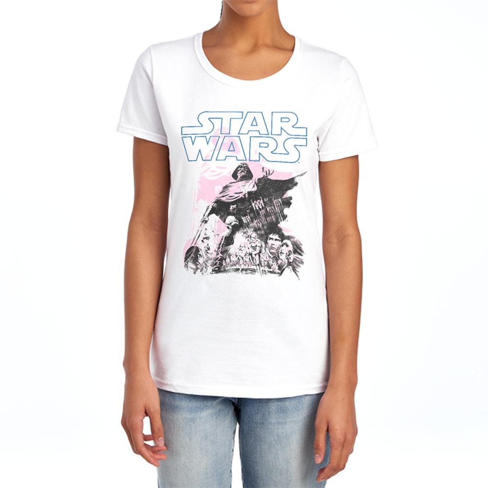 White - Lifestyle - Star Wars Womens-Ladies Darth Vader Retro Poster Fitted T-Shirt