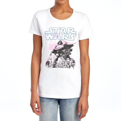White - Lifestyle - Star Wars Womens-Ladies Darth Vader Retro Poster Fitted T-Shirt
