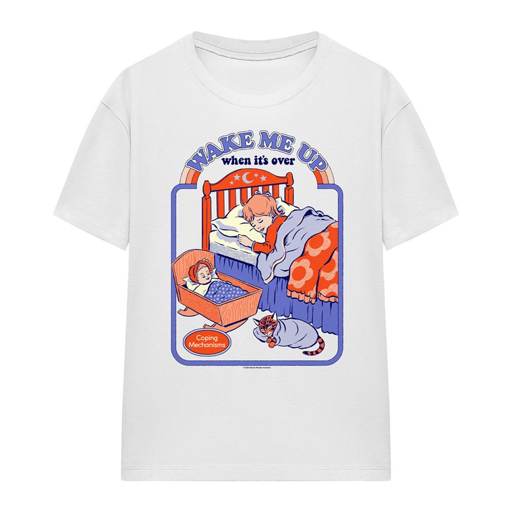 White - Front - Steven Rhodes Womens-Ladies Wake Me Up Ringspun Cotton T-Shirt