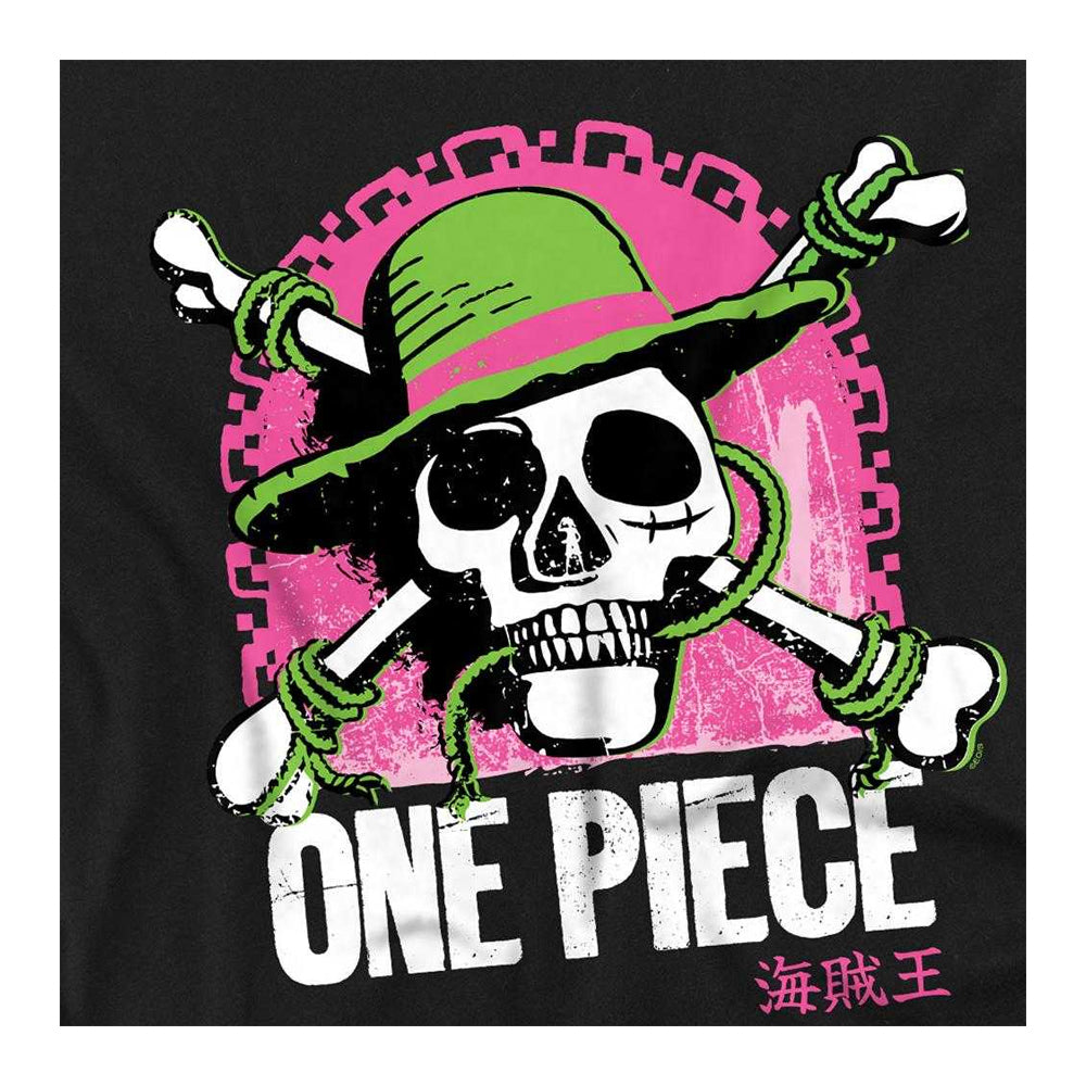 Black - Side - One Piece Womens-Ladies Bright Jolly Roger Ringspun Cotton Fitted T-Shirt