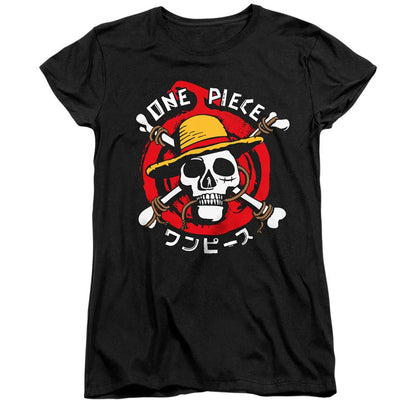 Black - Front - One Piece Womens-Ladies Devil Fruits Skull Ringspun Cotton Fitted T-Shirt