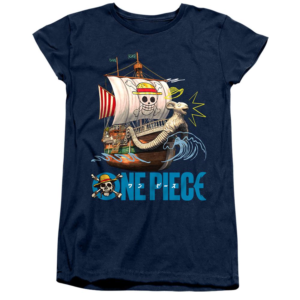 Navy - Front - One Piece Womens-Ladies Going Merry Ringspun Cotton Fitted T-Shirt