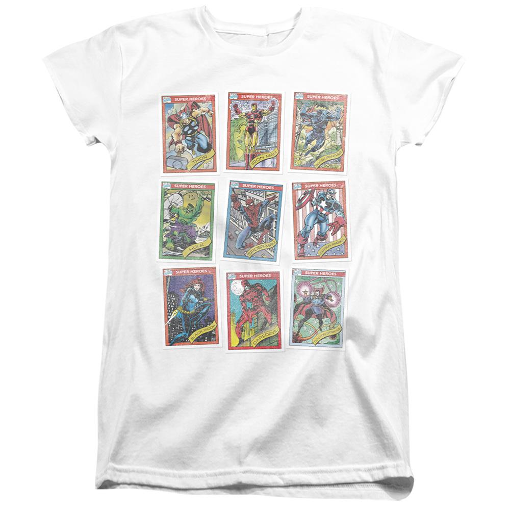 White - Front - Marvel Womens-Ladies Retro Trading Card Ringspun Cotton Fitted T-Shirt