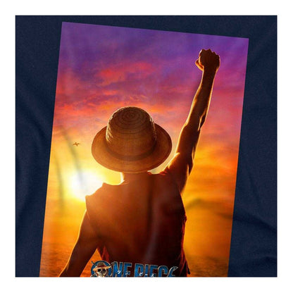 Navy - Side - One Piece Womens-Ladies Luffy Sunset Fitted T-Shirt