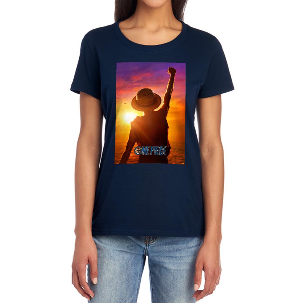 Navy - Lifestyle - One Piece Womens-Ladies Luffy Sunset Fitted T-Shirt