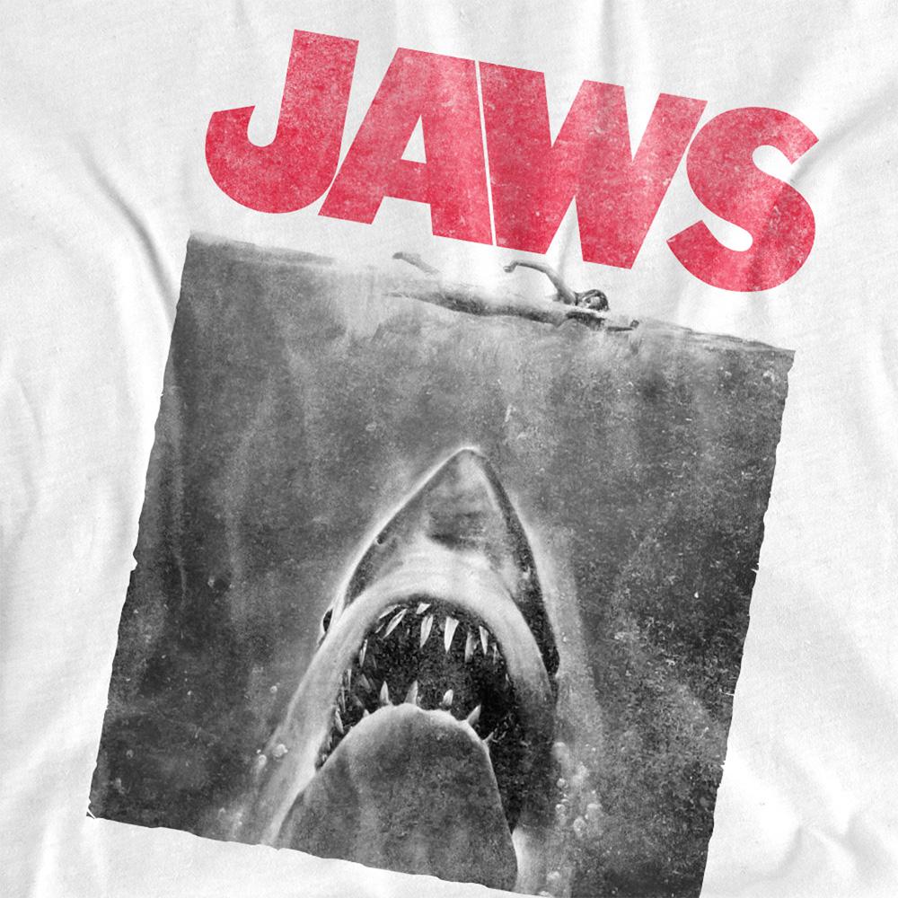 White - Side - Jaws Unisex Adult Vintage Poster Ringspun Cotton T-Shirt