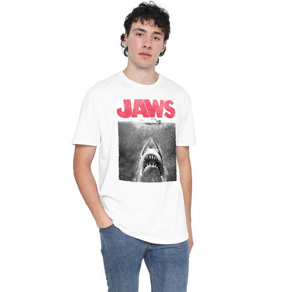 White - Lifestyle - Jaws Unisex Adult Vintage Poster Ringspun Cotton T-Shirt