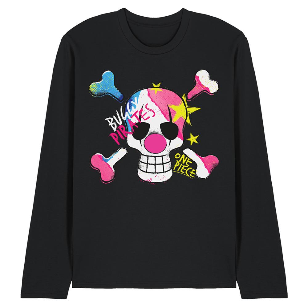 Black - Front - One Piece Unisex Adult Buggy Pirates Graffiti Long-Sleeved T-Shirt
