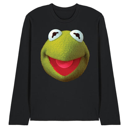 Black - Front - The Muppets Unisex Adult Kermit Face Long-Sleeved T-Shirt