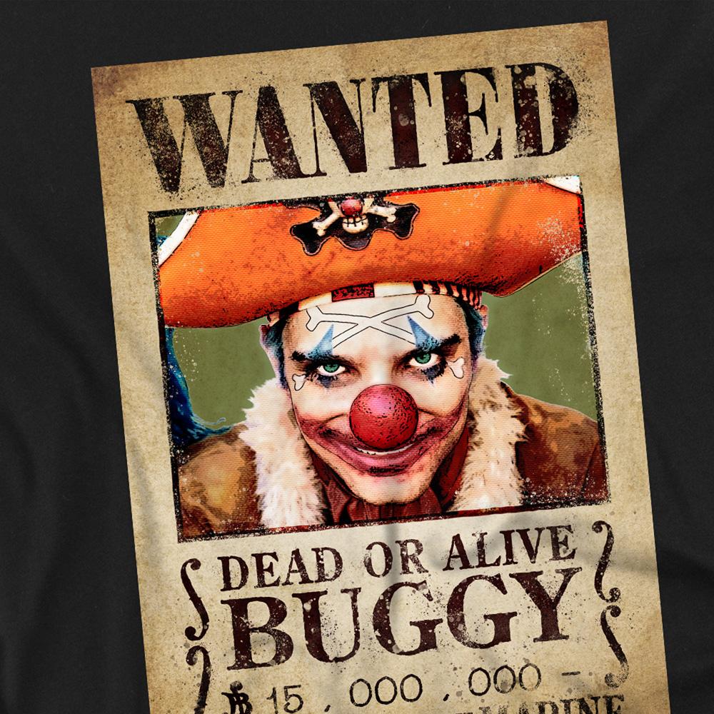 Black - Side - One Piece Unisex Adult Buggy the Clown Wanted Poster Long-Sleeved T-Shirt