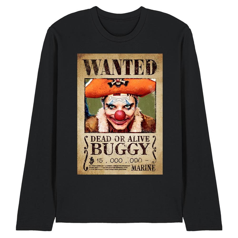 Black - Front - One Piece Unisex Adult Buggy the Clown Wanted Poster Long-Sleeved T-Shirt
