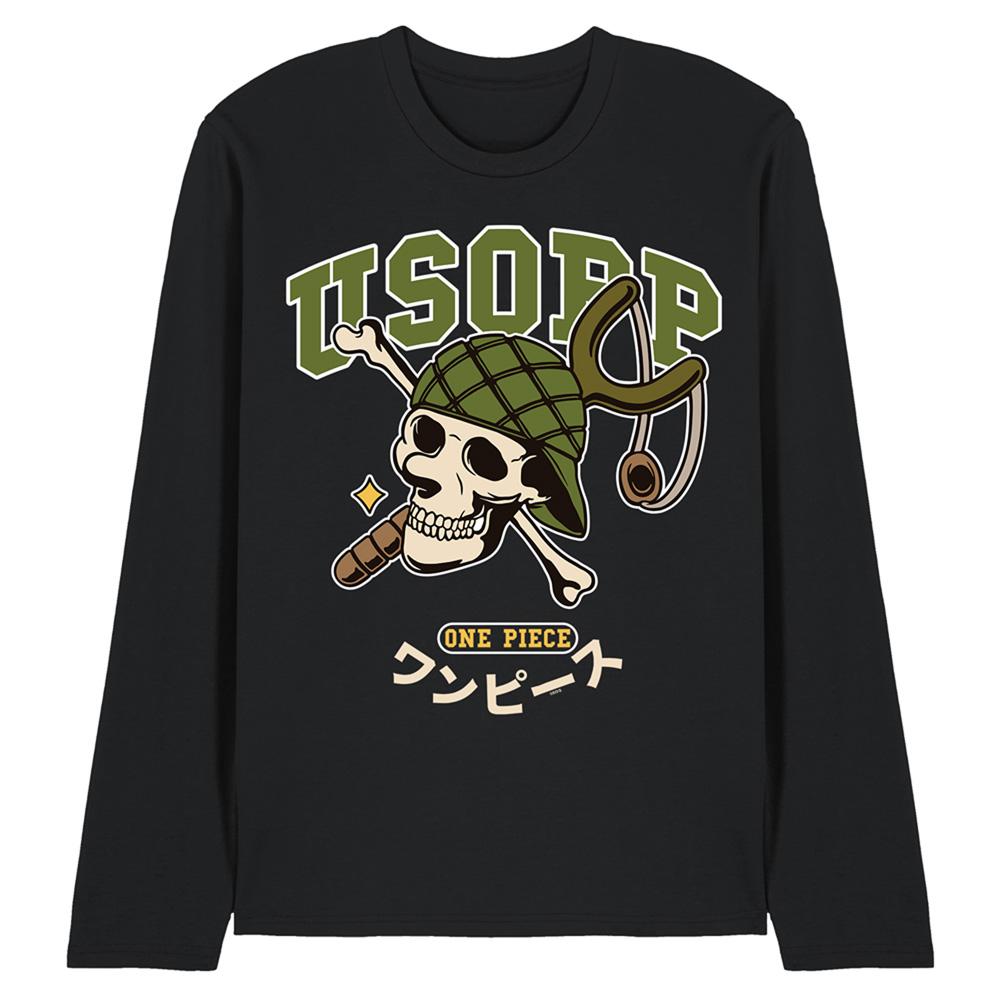 Black - Front - One Piece Unisex Adult Usopp Collegic Long-Sleeved T-Shirt