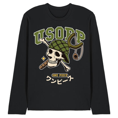 Black - Front - One Piece Unisex Adult Usopp Collegic Long-Sleeved T-Shirt