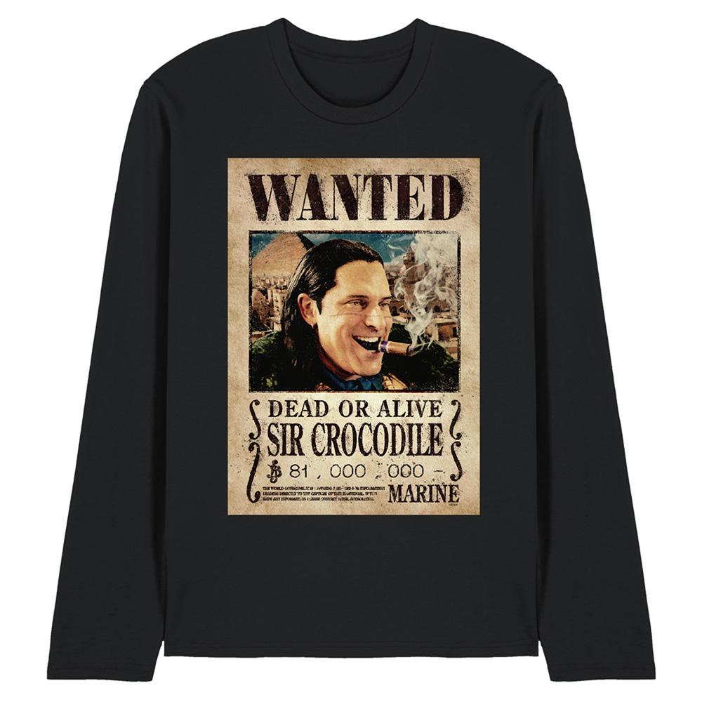 Black - Front - One Piece Unisex Adult Crocodile Wanted Poster Long-Sleeved T-Shirt