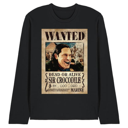 Black - Front - One Piece Unisex Adult Crocodile Wanted Poster Long-Sleeved T-Shirt