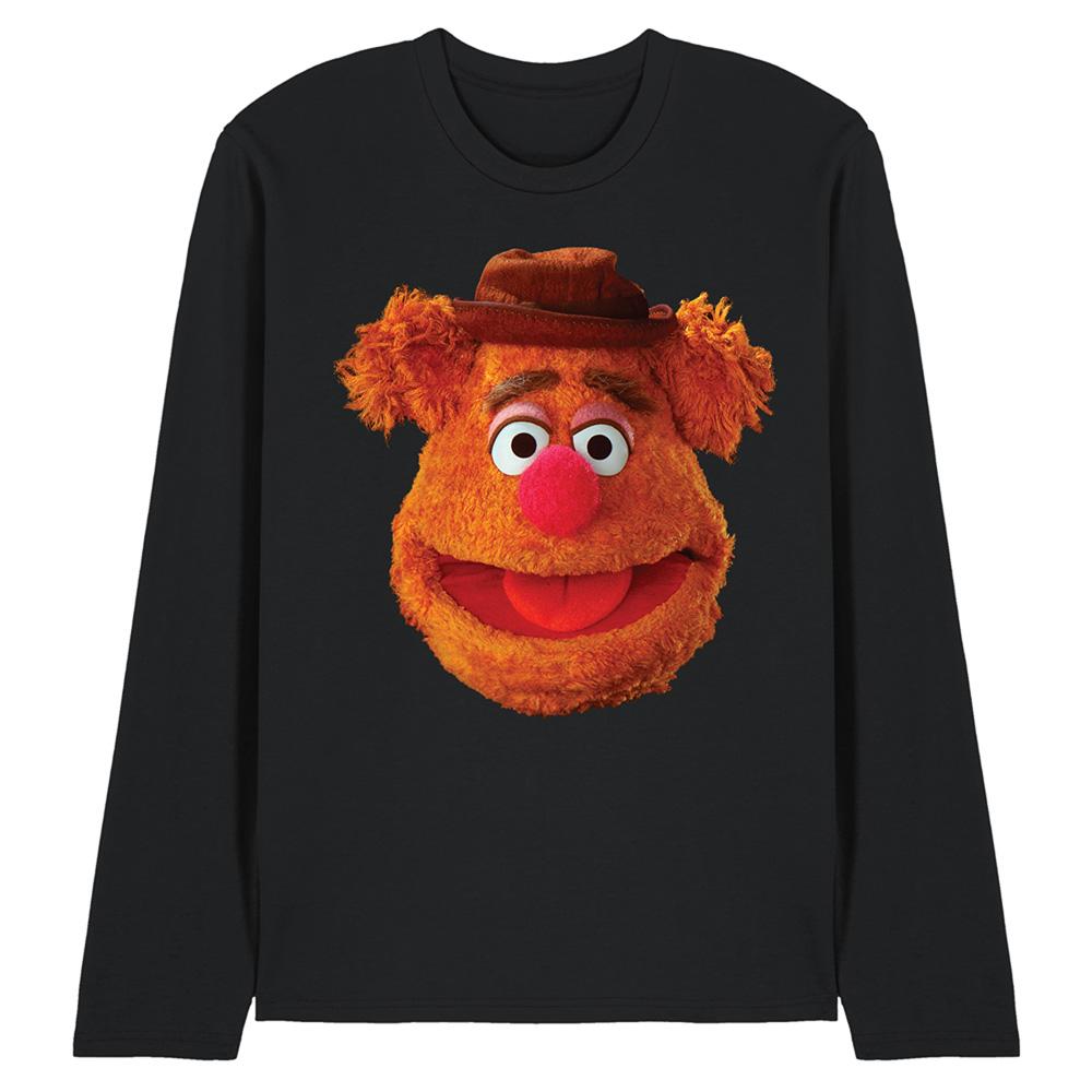 Black - Front - The Muppets Unisex Adult Fozzie Bear Face Long-Sleeved T-Shirt