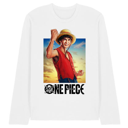 White - Front - One Piece Unisex Adult Luffy Straw Hat Ringspun Cotton Long-Sleeved T-Shirt