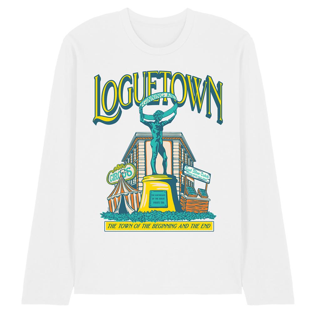 White - Front - One Piece Unisex Adult Loguetown Market Long-Sleeved T-Shirt