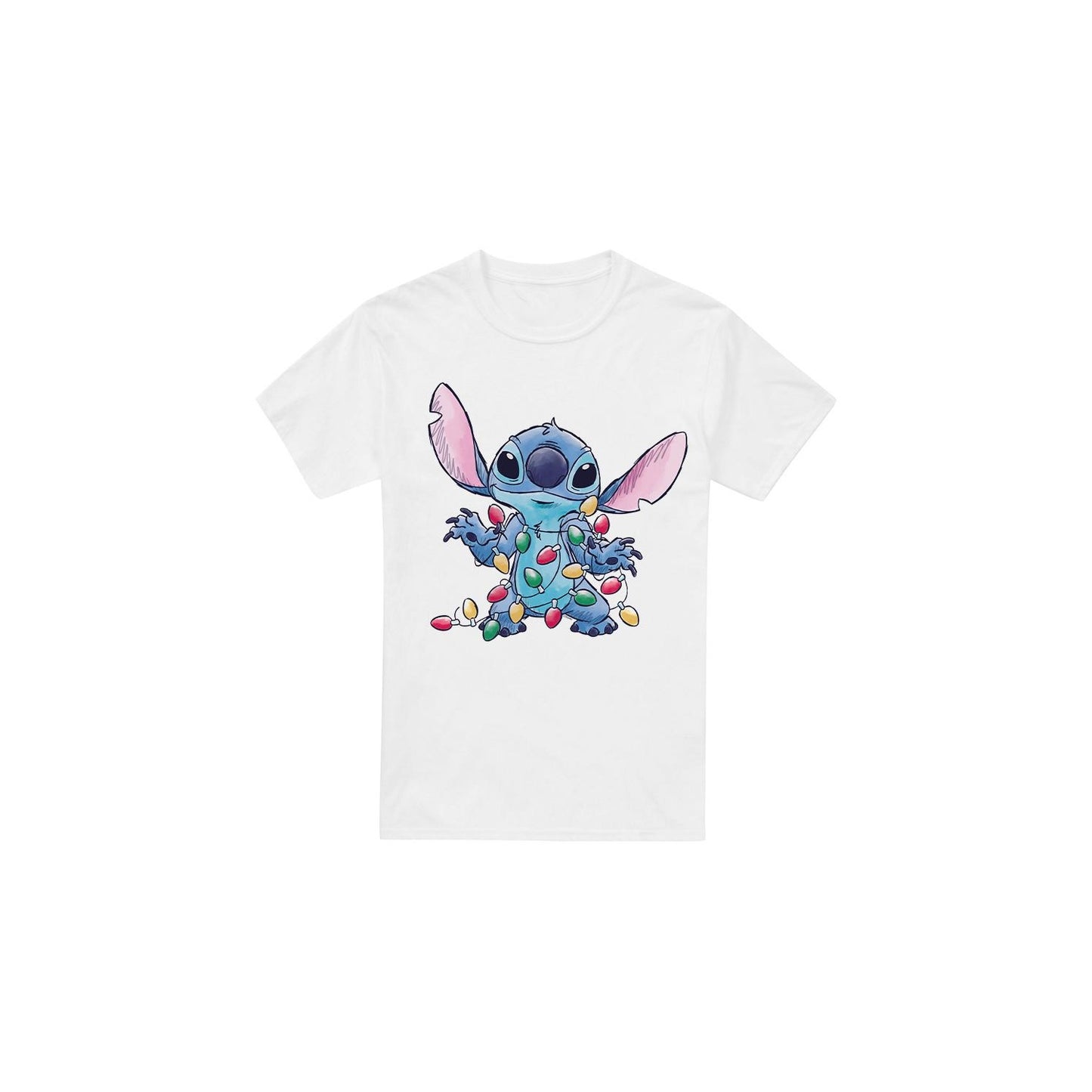 White - Front - Lilo & Stitch Mens Christmas Lights Sketch T-Shirt