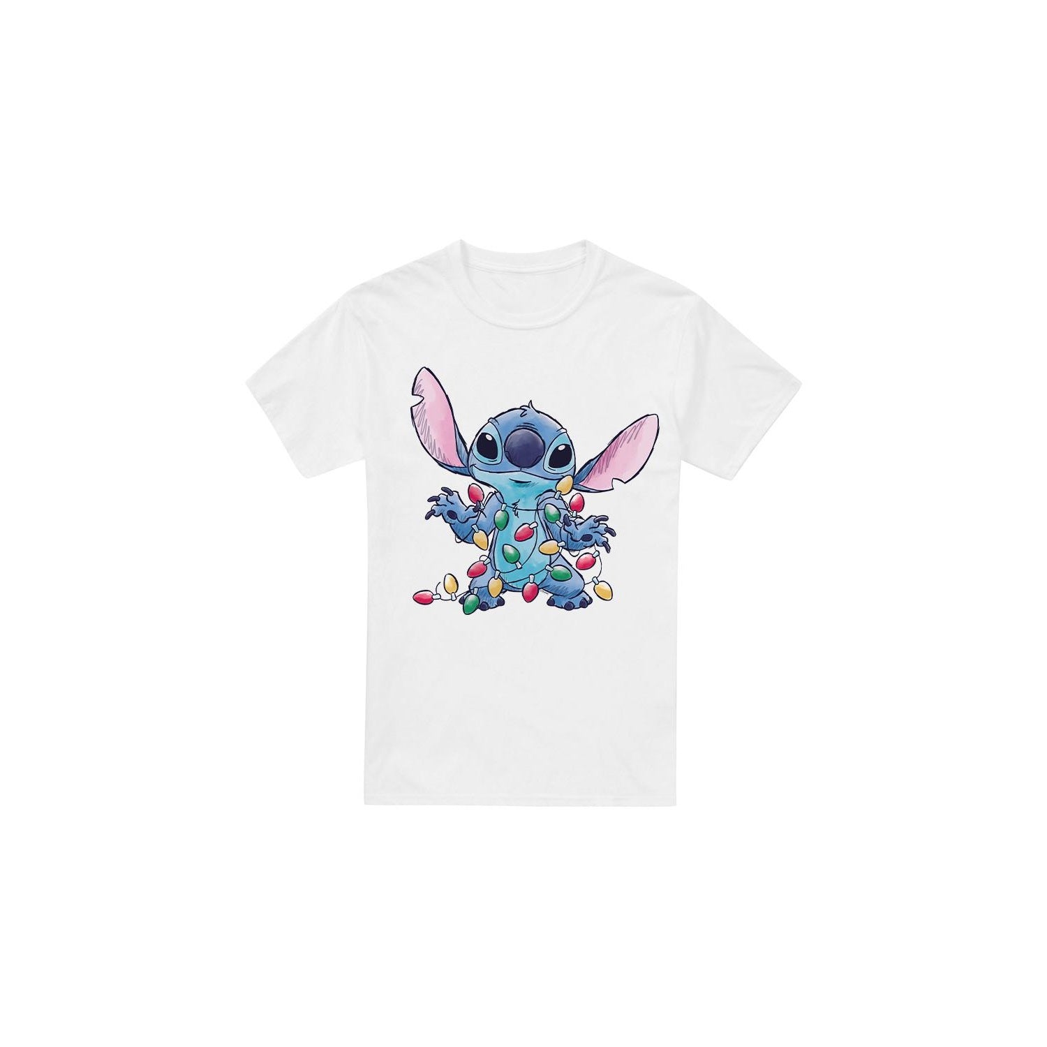 White - Front - Lilo & Stitch Mens Christmas Lights Sketch T-Shirt