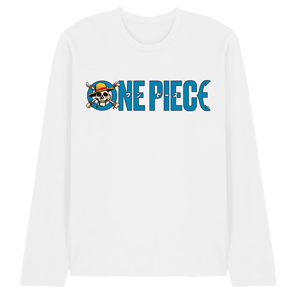 White - Front - One Piece Unisex Adult Jolly Roger Luffy Logo Long-Sleeved T-Shirt