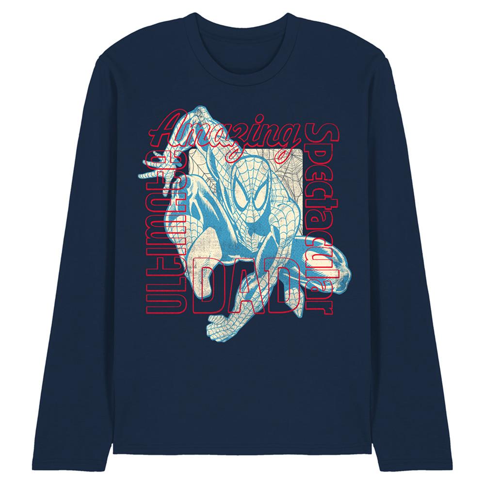 Navy - Front - Spider-Man Unisex Adult Spectacular Amazing Ultimate Long-Sleeved T-Shirt