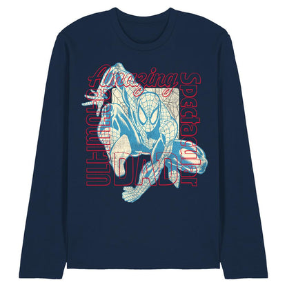 Navy - Front - Spider-Man Unisex Adult Spectacular Amazing Ultimate Long-Sleeved T-Shirt