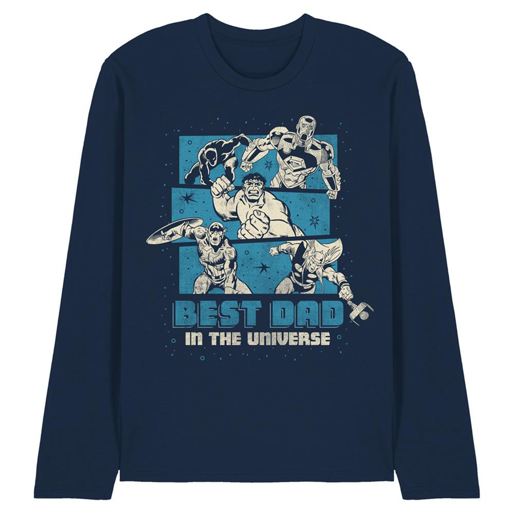 Navy - Front - Marvel Mens Best Dad In The Universe Long-Sleeved T-Shirt