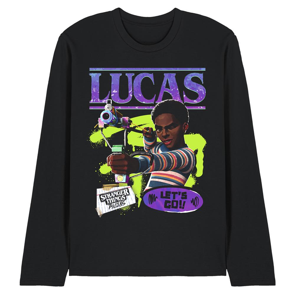 Black - Front - Stranger Things: Tales from ´85 Unisex Adult Lucas Long-Sleeved T-Shirt