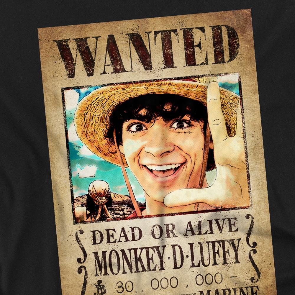 Black - Side - One Piece Unisex Adult Luffy Wanted Poster Long-Sleeved T-Shirt