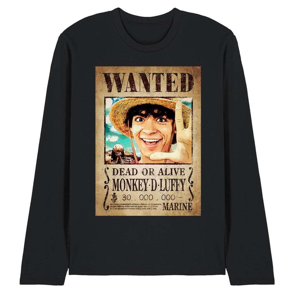 Black - Front - One Piece Unisex Adult Luffy Wanted Poster Long-Sleeved T-Shirt