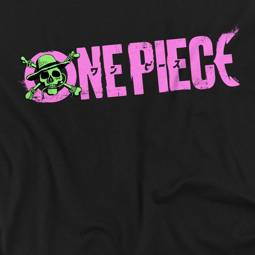 Black - Side - One Piece Unisex Adult Bright Jolly Roger Logo Long-Sleeved T-Shirt