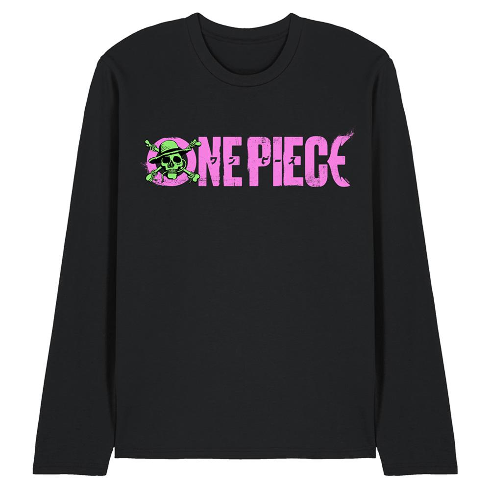 Black - Front - One Piece Unisex Adult Bright Jolly Roger Logo Long-Sleeved T-Shirt