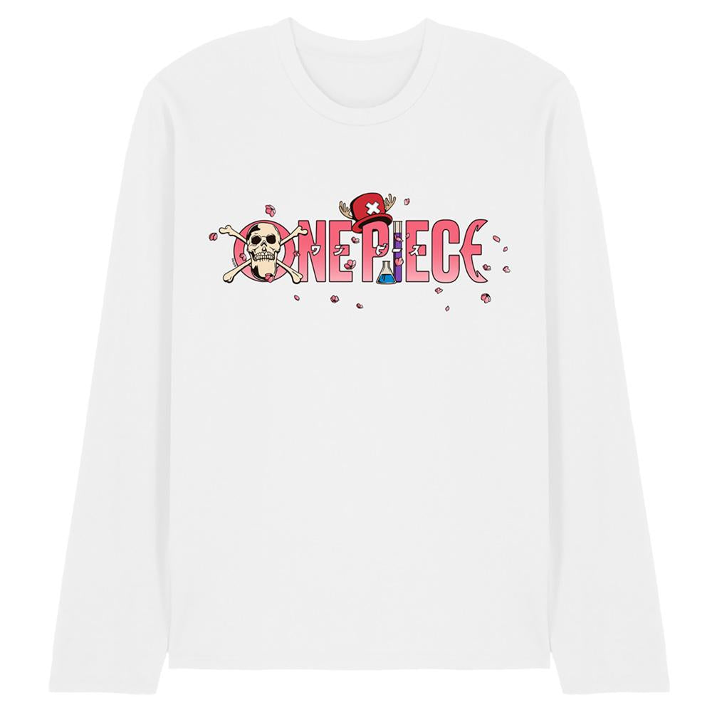 White - Front - One Piece Unisex Adult Chopper Sakura Cherry Blossom Long-Sleeved T-Shirt