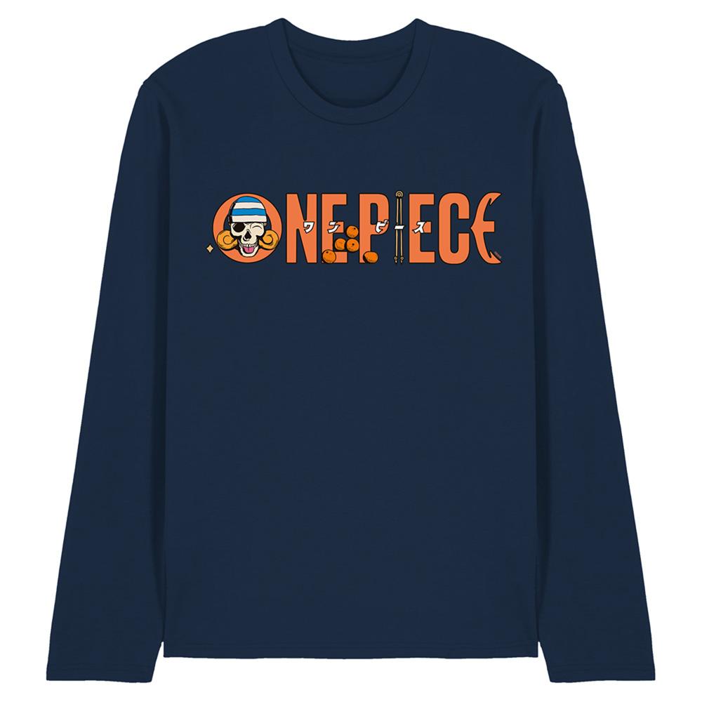 Navy - Front - One Piece Unisex Adult Nami Logo Ringspun Cotton Long-Sleeved T-Shirt