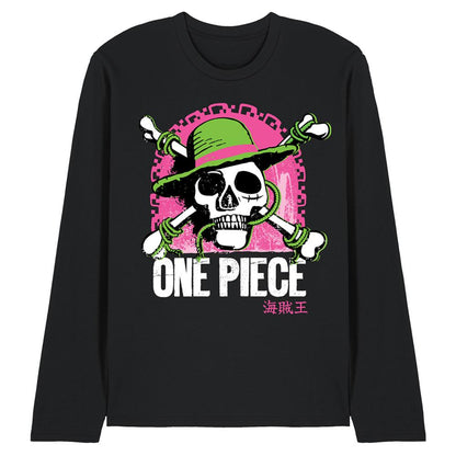 Black - Front - One Piece Unisex Adult Bright Jolly Roger Long-Sleeved T-Shirt