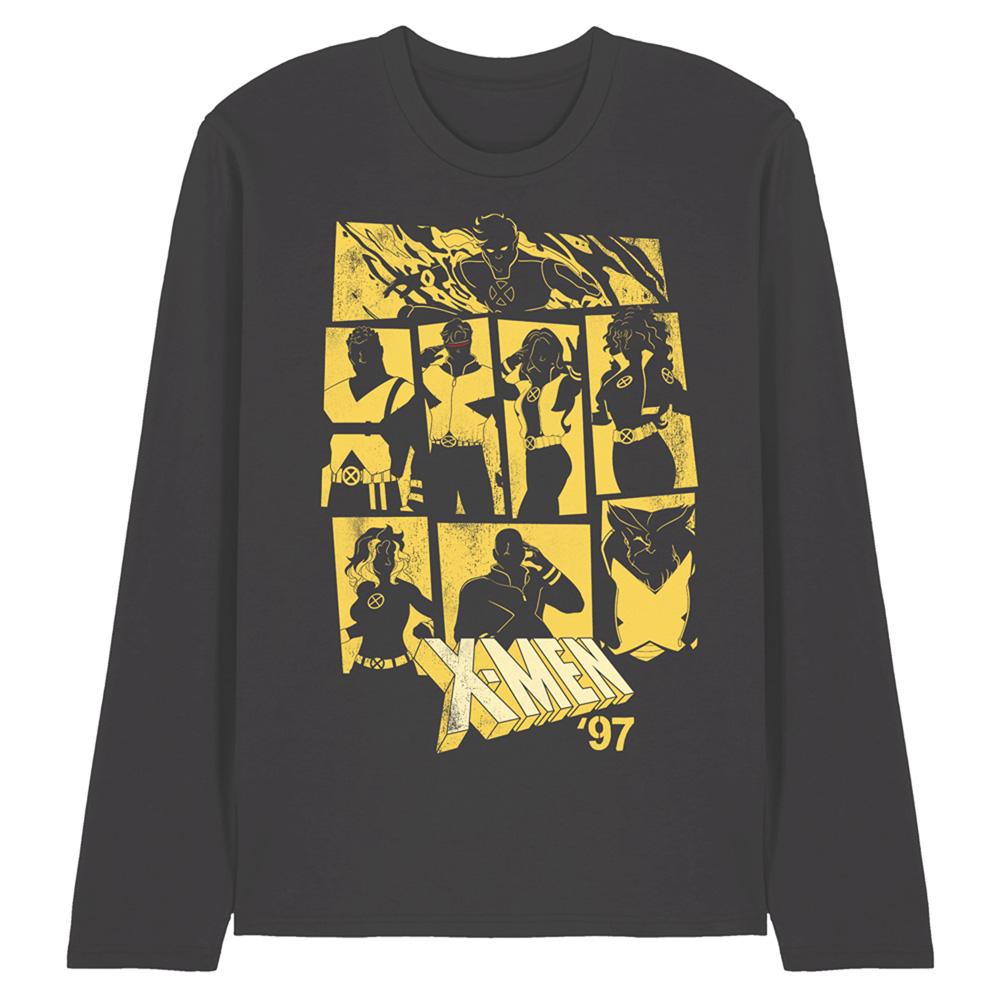 Charcoal - Front - X-Men 97 Unisex Adult X-Corp Group Ringspun Cotton Long-Sleeved T-Shirt
