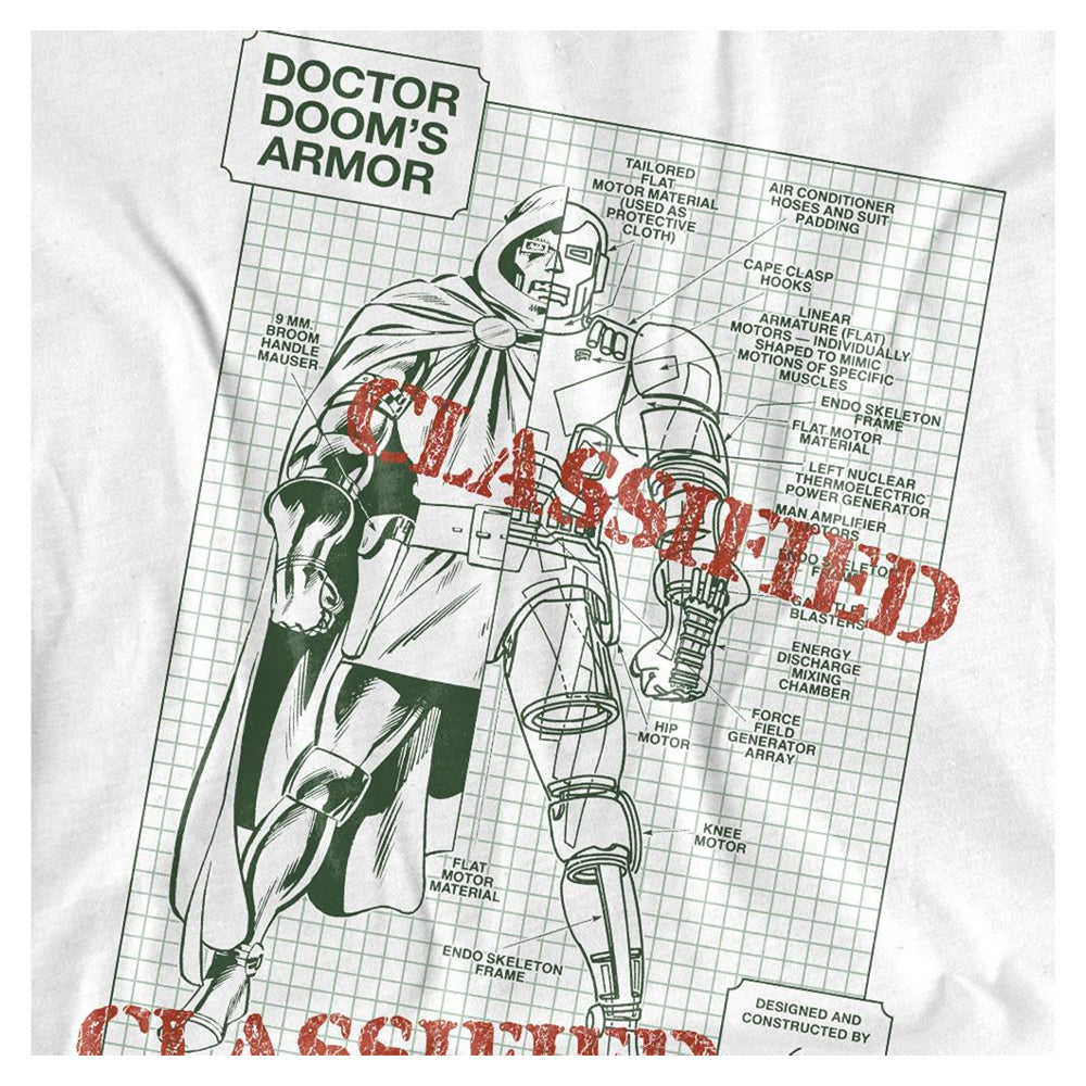 White - Side - Doctor Doom Unisex Adult Doom´s Classified Armor Blueprint Long-Sleeved T-Shirt