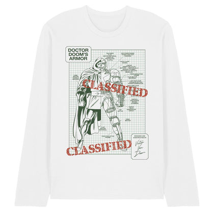 White - Front - Doctor Doom Unisex Adult Doom´s Classified Armor Blueprint Long-Sleeved T-Shirt