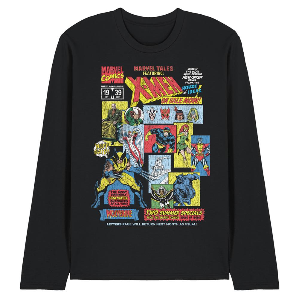 Black - Front - X-Men Unisex Adult Comic Collage Ringspun Cotton Long-Sleeved T-Shirt