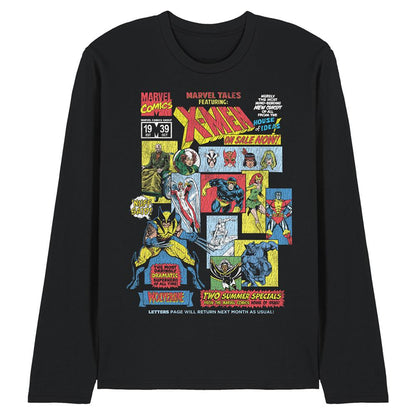 Black - Front - X-Men Unisex Adult Comic Collage Ringspun Cotton Long-Sleeved T-Shirt