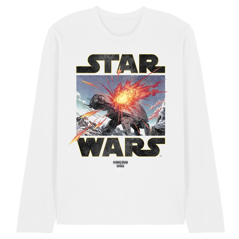 White - Front - Star Wars Mandalorian Unisex Adult Grogu AT-AT Long-Sleeved T-Shirt